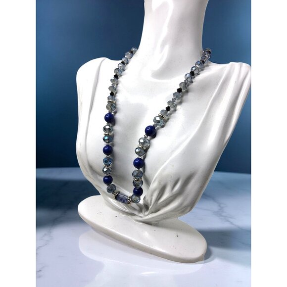 vintage sodalite stone blue glass beads adjustable necklace - Picture 5 of 10